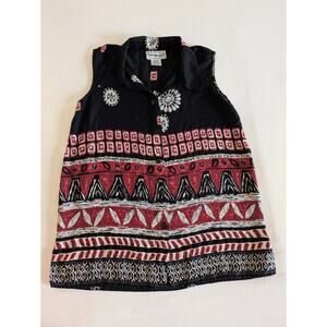 California Krush Blouse Womens Large Rayon Sleeveless Button Down Bohemian Flowy